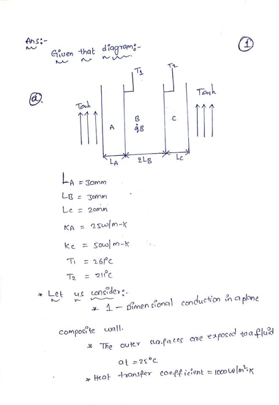 Ans Gtven that diagram- To Le 20mm Let us cod .x-1-Dimen coral conduction napkne compocte The outer cur·fates cne exposed toaplu at 25°C