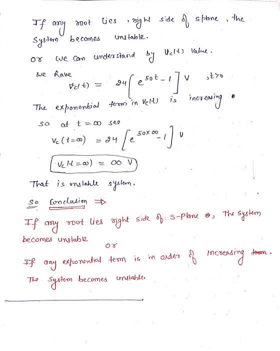 the If any lies 00t side of s plane 5 signe becomes unstable. system Velt) Value. 07 We com understand by we have sto Velt) =
