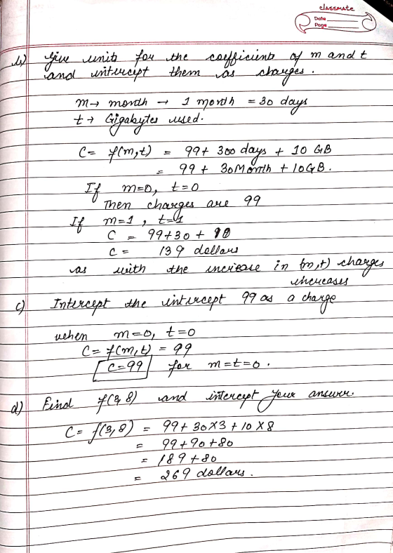 classmate Data Page w give units for the coefficient of m and t and intercept them . as changes I month days m— morath 30 tt