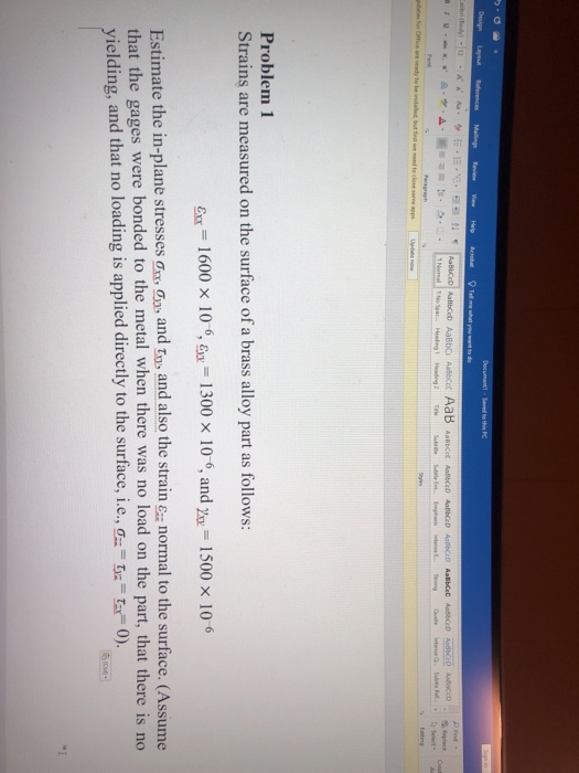 Documenti - Seved to this C A TE-E A Tere Sang Heading AaB cab. AD AED Acer S treet Problem 1 Strains are measured on the sur