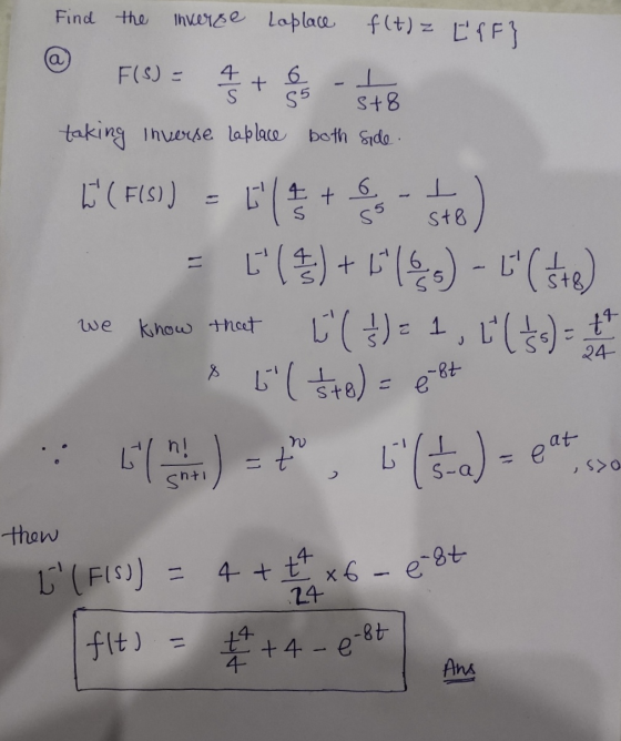 4 t t x6 - e-8t. Find the inverse Loplace f(t)= [{F} 4 S 6 + 55 F(S) = ㅗ S+8 taking Inverse lablace both side C( F(s)) Ilt 6