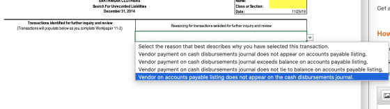 EARTHWEAR LLUTHIERS Search For Unrecorded Liabilities December 31, 2014 Name: Class or Section: Date: Get a 11/25/19 Transact