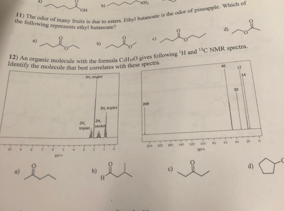 W b) NH2 OH the fohe odor of many fruits is due to esters. Ethyl bu resents ethyl butanoate? the following represents ethyl b