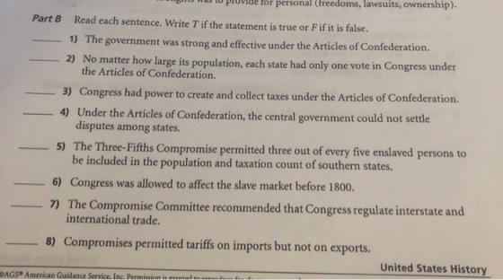 t o provide for personal (freedoms, lawsuits, Ownership). Part B Read each sentence. Write T if the statement is true or Fif