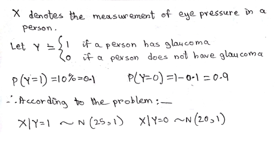 x denotes the measur ement of eye pressure Dn a Onofes Person 다 a person has guau corn a 다 α Person does not have glaucoma I tccordinao he problem: