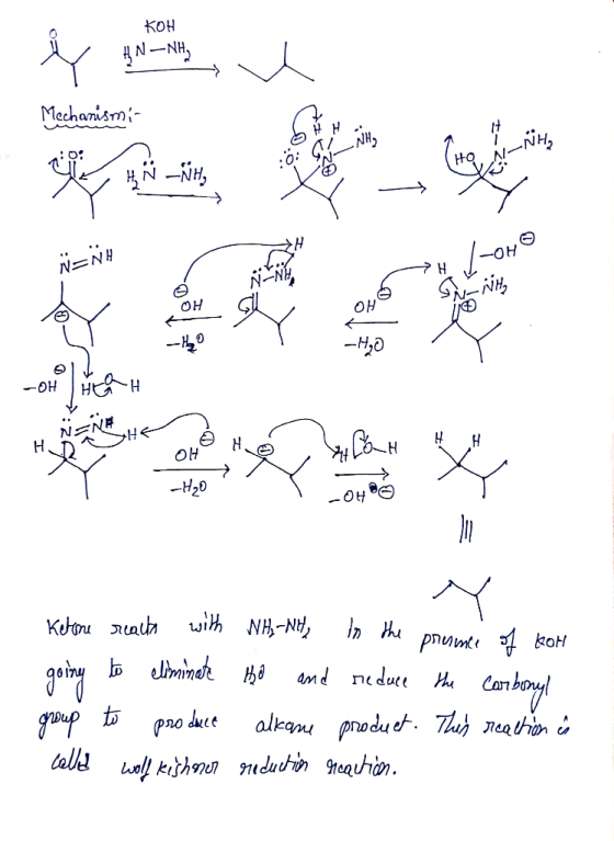 Кон | N-NH, Mechanismi- NH, N=N! -OH H -4,0 -OH OH H. na She 아 ! -H2O Ketone reauto with NH-Nity in the premce of Koh going t