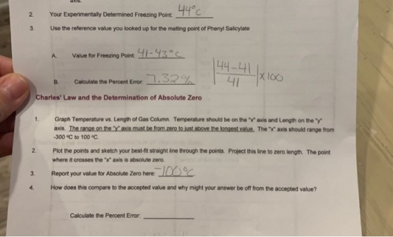 2. 3. Your Experimentally Determined Freezing Point a Point 44°C 17 Use the reference value you looked up for the melting poi