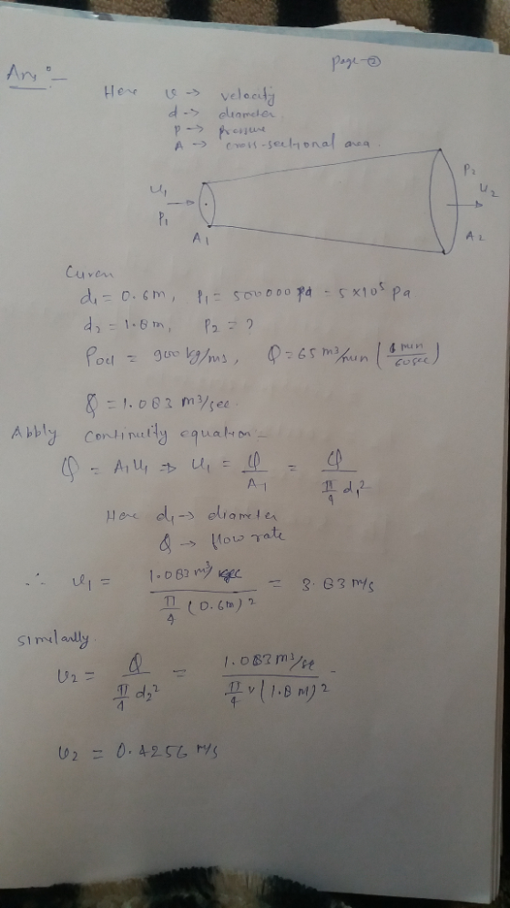 Page - An - Here Here e des po A velocity cleamter pressure cross-sectional area Curen de = 0.6m, l = 500ooord - 5x10spa. de