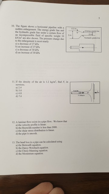 10. The figure shows a horizontal pipeline with0.3 m sudden enlargement. The energy grade line andEnergr grade ine the hydraa