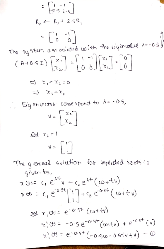 [o a (91053) [:] [:]11:18] acto c etx R₂ < R₂ + 2.5R, The system associated with the eigenvalue A=-0.5 -) 1, X2-0 X, 2x2 Eige