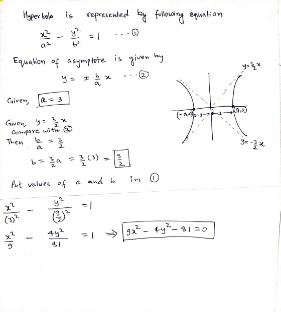 Hyperbola is represented by following equation MW z Equation of a symptote is given by y = bx ---☺ Giver, [a=3 7-,00ks 2,063