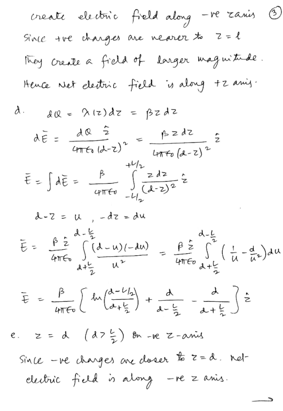③ create electric field along -ve canis since the charges are nearer to 2=1 They create a field of larger magnitude. Heuce Ne