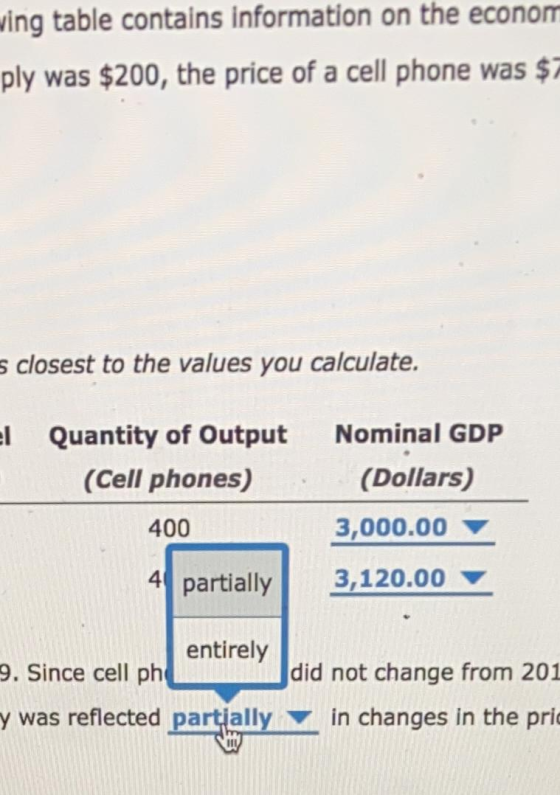 wing table contains information on the econom ply was $200, the price of a cell phone was $7 5 closest to the values you calc