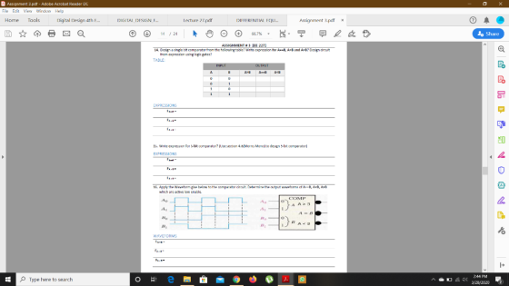 Assignment 3.pdf - Adobe Acrobat Reader DC File Edit View Window Help Home Tools Digital Design 4th F... DIGITAL DESIGN F...