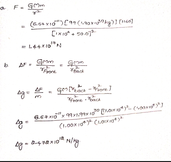 a Faqohen = (5.67x10)[99(!,90x1030kg)](11607 [1x104 + 50.012 = 1.44*107N Front Back Ag = AF = Gmiobăck - opome] - Sooot do
