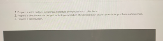 1. Prepare a sales budget, including a schedule of expected cash collections 2. Prepare a direct materials budget, including