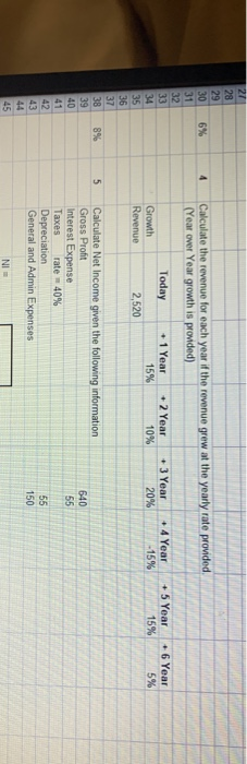 Calculate the revenue for each year if the revenue grew at the yearly rate provided. (Year over Year growth is provided) Toda