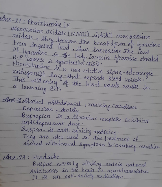9 . Ans - 27: Phantolamine IV Monoamine oxidase (MAOIS) inhibit monoamine oxidase e they decrease the breakdown of tyramine f