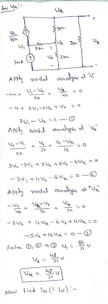 for th:- Uth LU 3 2 - IMA (1) MA ♡ Ve 3 km - Apply nodal fimt uns Uk + analyus at V; vente - 0 4 2K - 4+24,-2 Ux tuxzo 1. 20,