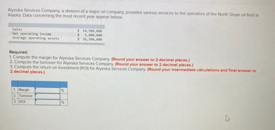 Alyeska Services Company, a division of a major oil company provides various services to the operators of the North Slope oil