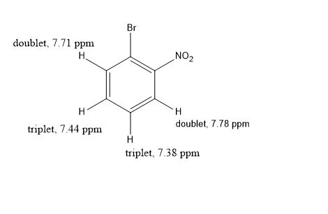 doublet, 7,71 ppm NO2 doublet, 7.78 ppm triplet, 7.44 ppm triplet, 7.38 ppm