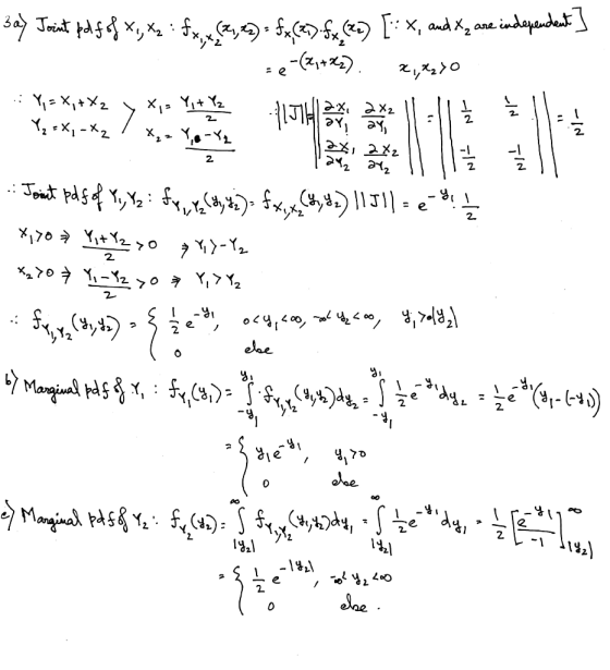 3a) Joint pdf of X, X₂ : fx , x (21, 22) = fx (2) fx (22) [:X, and X, are independent] e- 2), , 이 에 Y = X,+Y2 si t = 아 | | To