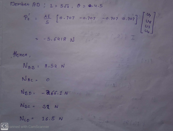 Demben AD ; 2=552, 0 = 6.4.5 Uy 0.707 -0.707 -0.707 0,707 0.707] 5 Uu - - 5.6418 N Hence, NABE 8.52 N NACE o NBD = -Q66.1 N N