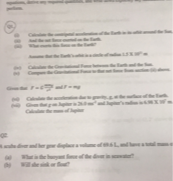 Wint nets this fn he Fah scrutha diver and her gear disgilace a wol6L and hve a utal mas a ahat is the busyanm fonce of the diwer in seawater Will she sink or f