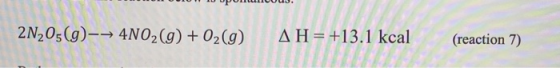 2N205(g)-→ 4NO2(g) + O2(g) AH = +13.1 kcal (reaction 7)