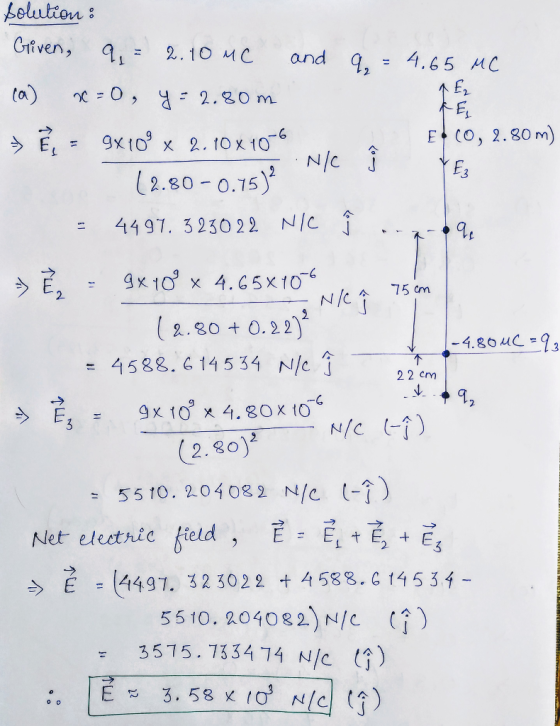 beluton: E1 E, E C, 2.80m) 2.80-0.15) = 4497.523022 Nic うE2 (2.80 0.22) .o4 =4582, c. 14 5 34 N/c J T 22 cm 4, 2.30) 55 10. 204082 N/e -? E = (4497· 323022 十458 8. C 14534- 5510, 204082) N/c 3515.733474 N/c しか う (1)