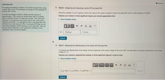 Review Learning Goal To analyze and design a passive, first-order low-pass filter using a series Recht The analysis and desig