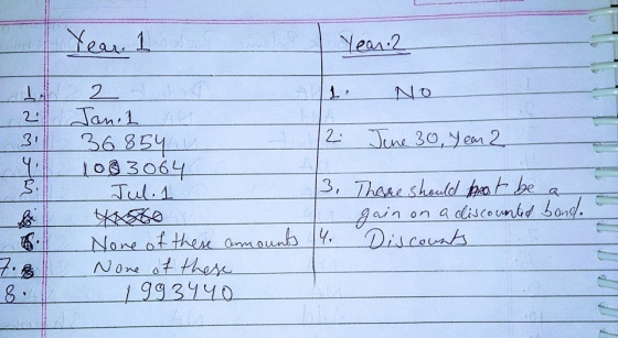 Year. 1 Year: 2 1 2 No 2 Jan. 1 AL 2 36854 June 30, Year 2 103064 S Jul. 1 3. There should peot be again on a discounted bond