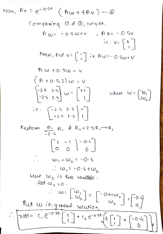 Now, Axce-0.5+ (Aw + tAu) -@ composing o & , urget Aw= -0.5W4v Au= -0.50 :] Now, Putu [i] in Aw=-0.5w+v ie. v= Aw+ 0.5W = V (
