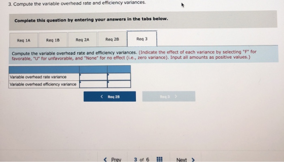 3. Compute the variable overhead rate and efficiency variances. Complete this question by entering your answers in the tabs b