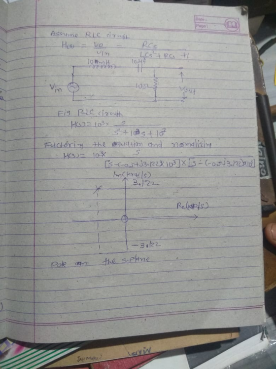 Assurie RLC circuit Last RCG - un low 104 Fig RLC circuit Ho2= 103x s 3 +18 st 167 Factoring the aluation and normalizing HO)
