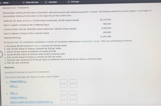 eBook Show Me How Calculator Print Item Selected Stock Transactions Diamondback Welding & Fabrication Corporation sells and s