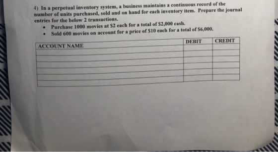 4) In a perpetual inventory system, a business maintains a continuous record of the number of units purchased, sold and on ha
