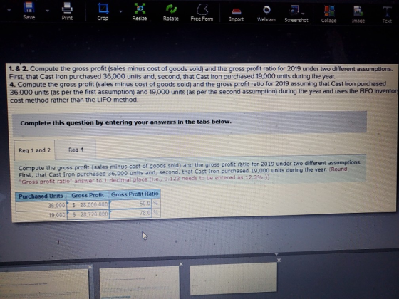 Save Print Resize Rotate Free Form Import Webcam Screenshot Collage Image Text 1. & 2. Compute the gross profit (sales minus