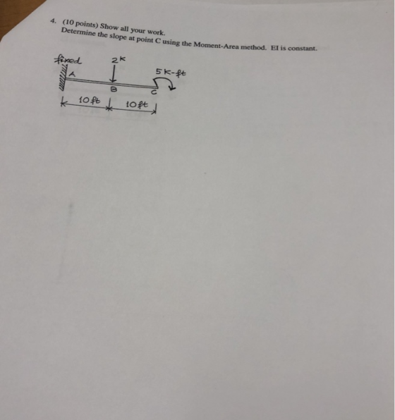 4. (10 points) Show all your work Determine the slope at point C using the Moment-Area method. El is constant.