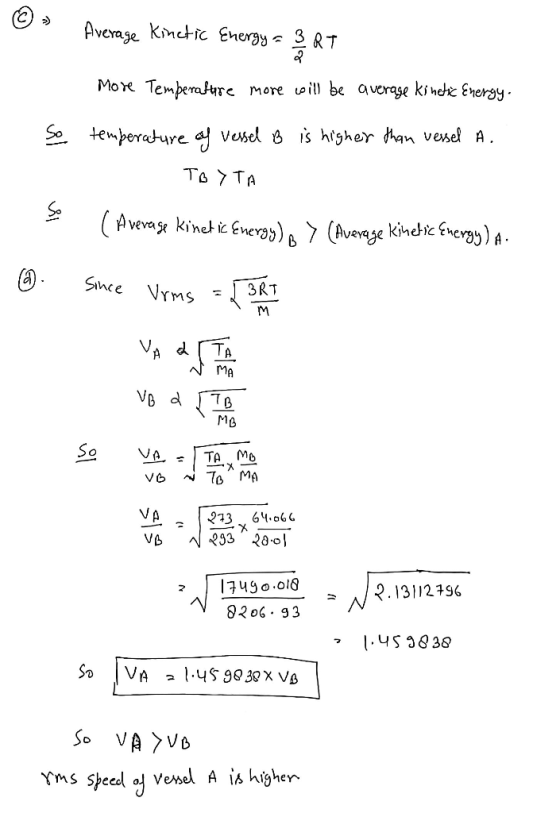 © » Average Kinetic Energy = Ş QT So More Temperafure more will be average kinetic Energy. temperature of vessel B is higher