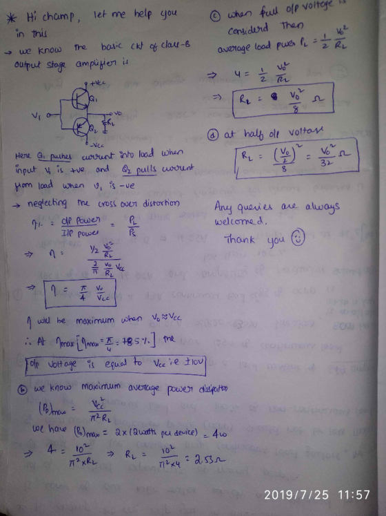 help you ful ofp voiteye Hi champ, let me whan in this Cenlidurd Than basic ckt oh clau-B Tre we know average load puer f= ou