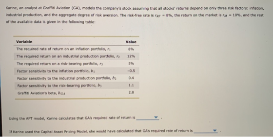 Karine, an analyst at Graffiti Aviation (GA), models the companys stock assuming that all stocks returns depend on only thr