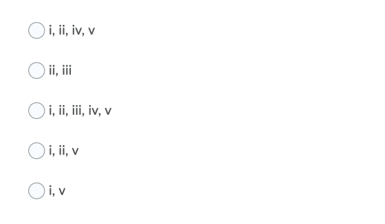 O i, ii, iv, v i, ii, iii, iv, v Oi, ii, v Oi, v