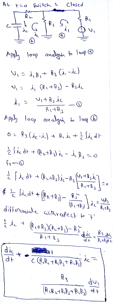 At to switch a closed Apply loop analyyn to loop 6 Vi = 1, R,+ Rs (1, -ic) N = i, (R; +R3) - Rzic i, = Uit Rz ica RitRg . App