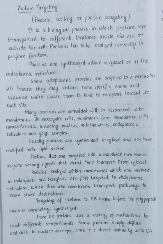 Protein Targeting (Paotein sorting or protein tarrgeting ) It is a biological process in which proteins are transported to di