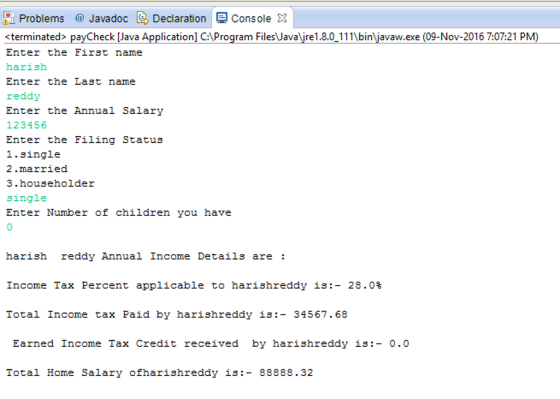 Problems @ Javadoc Declaration Console 3 <terminated> payCheck [Java Application] C:\Program FilesJavajre1.8.0_111\bin\javaw.