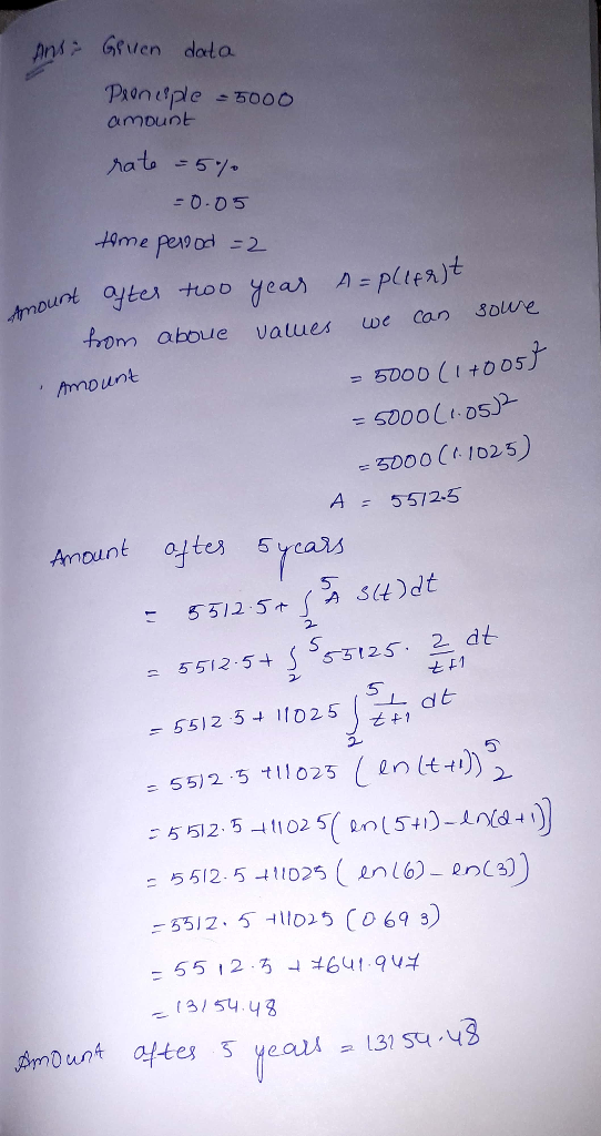 n iuen doto. amount =0.05 rom aboue vatues we can sowe っちDOD (1 +005 3000 Ct 1025) A5512.5 Amount ottes sycars 2. 551252s. 2 dt 5 2 5 2 5 512 5 1102 5(5)-n 5512.5025 enlb)-en3) , уз