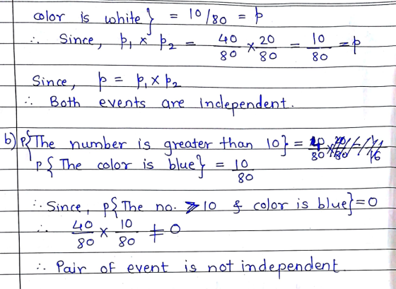 Bott, events re independent pihe number is greater than 102 = ince-p The-no-Z10-4-coloris-bluet-o 80 80 T Pair oF event is not independenb