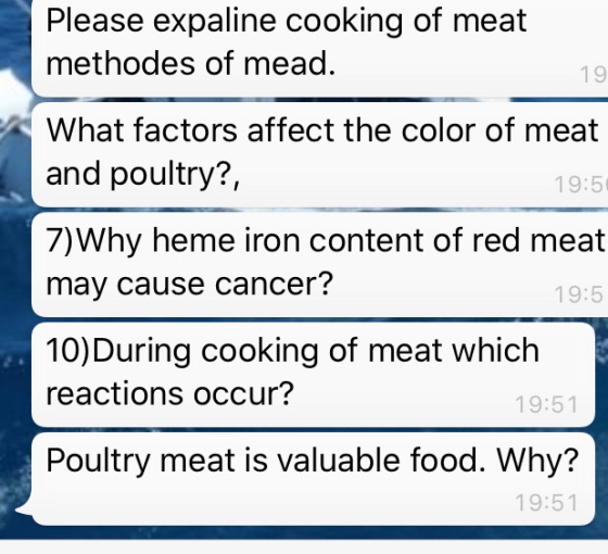 Please expaline cooking of meat methodes of mead. 19 What factors affect the color of meat and poultry?, 19:5 7)Why heme iron