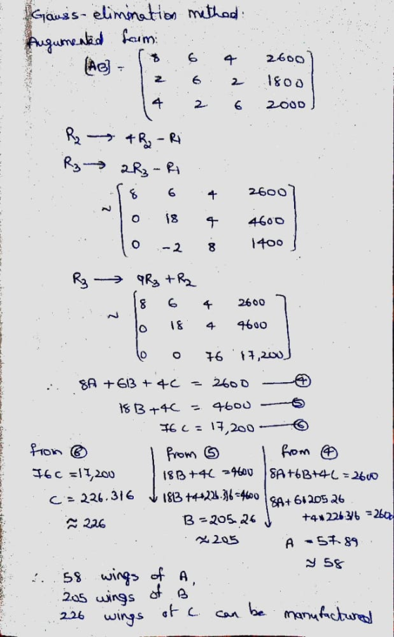 auss- elimination method Augurmented from 5 6 4 2600 (AC) - 6 2 1800 4 2 6 2OOD - AR-Ri R₃- 2R₃ - Ri 8 6 260o N o 18 + 4600 O